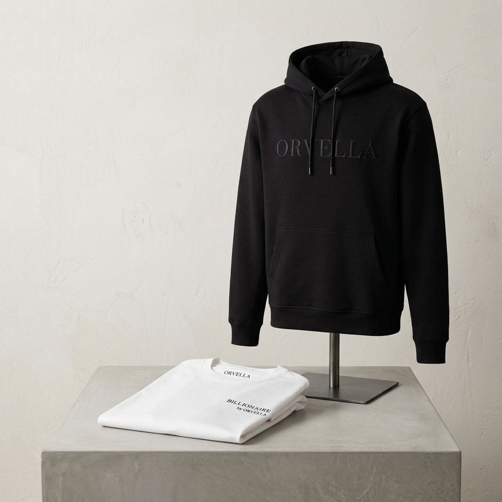 ORVELLA® Signature Bundle: Jet Black Hoodie & Pure White T-Shirt