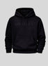 Luxury black ORVELLA hoodie front product image with tonal logo and kangaroo pocket