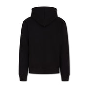 Rear view of the black ORVELLA luxury hoodie showing a clean minimalist back design, structured hood, ribbed cuffs, and premium streetwear construction.